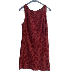 BLACK Saks Fifth Avenue Size 6 Dark Red Crochet Overlay Tank Dress